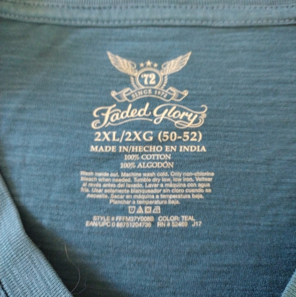 Men's Faded Glory Pocket Short Sleeved Tee, XXL, Teal - Picture 2 of 2